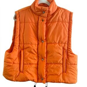 Culture Couture Woman’s Size Small Bright Orange Puffer Vest Pockets‎